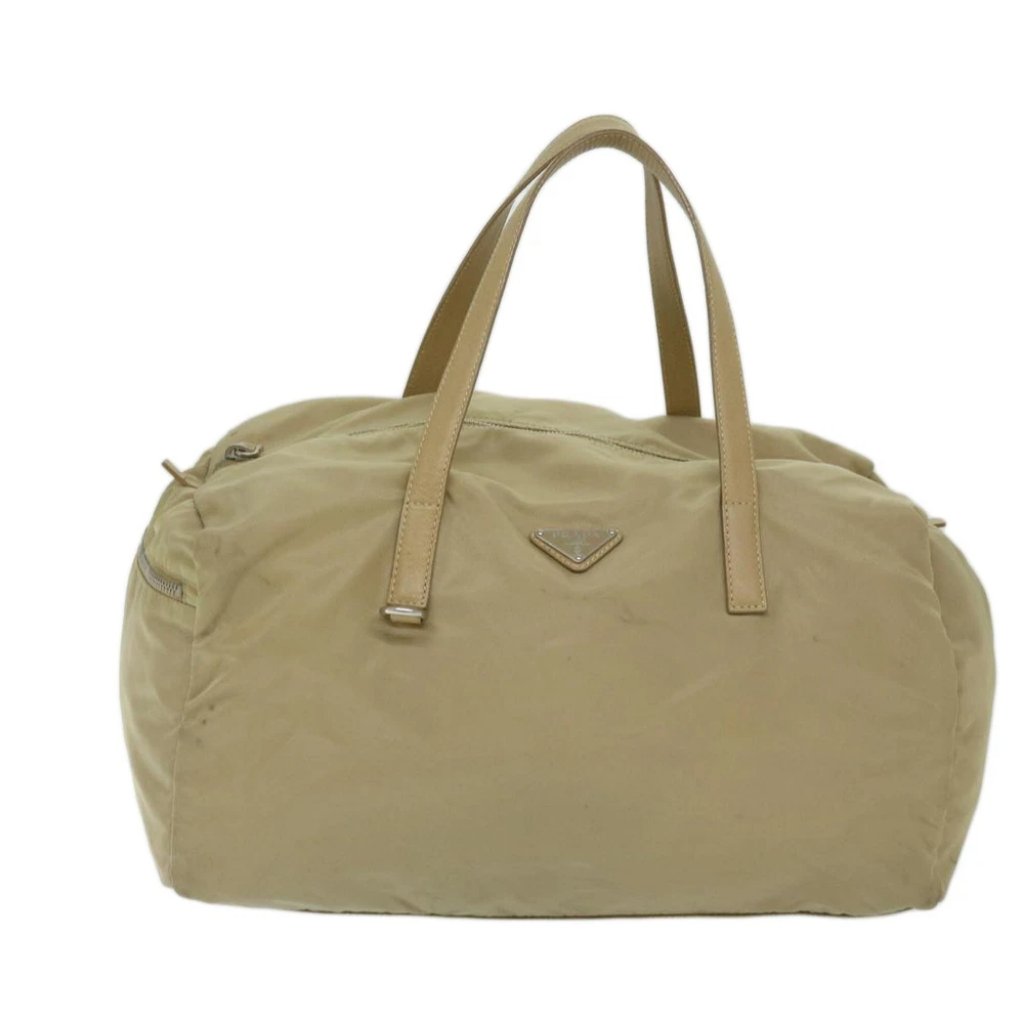 Prada Hand Bag Nylon Beige Auth 68875